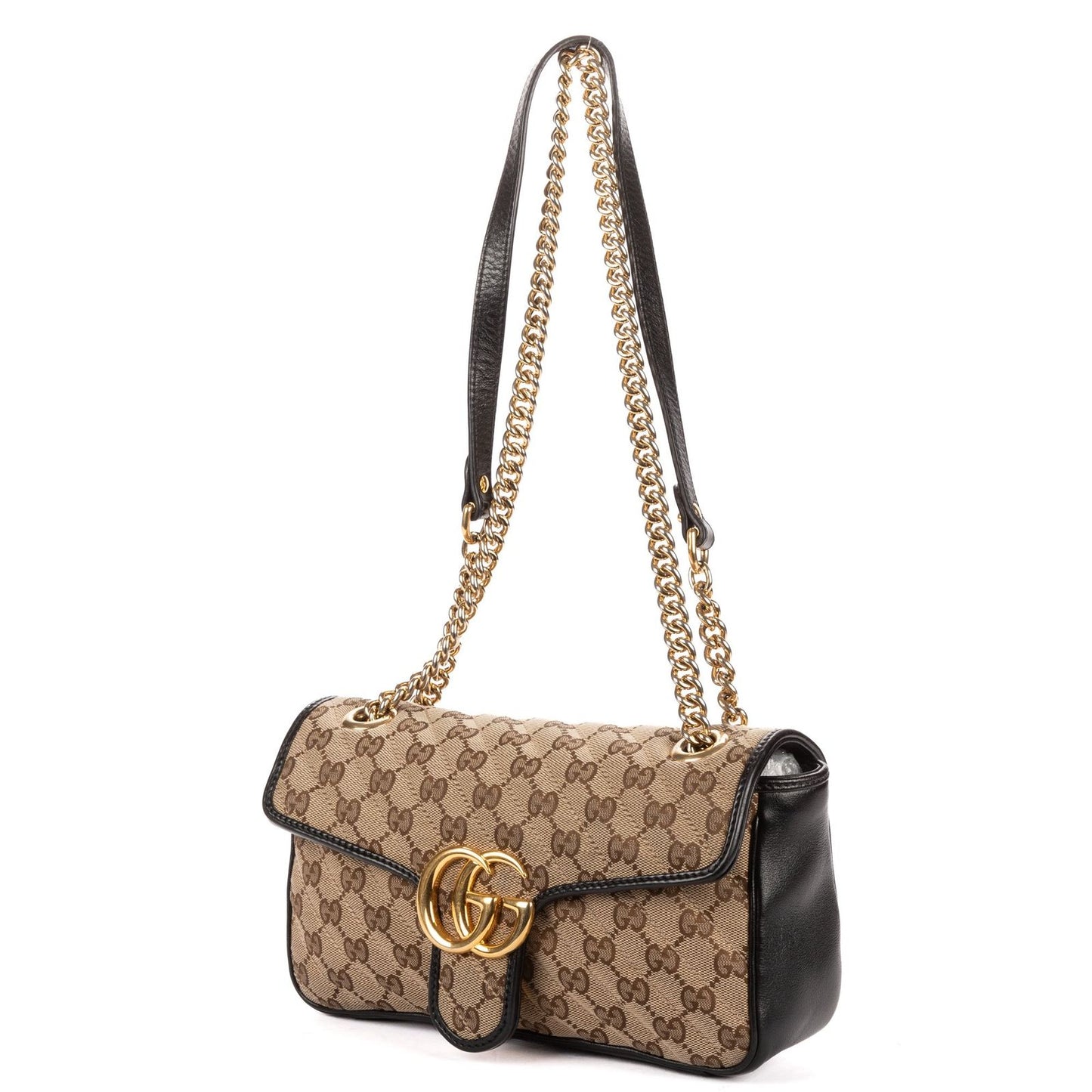 Gucci Marmont Flap Bag Black Beige GG Canvas — view 2