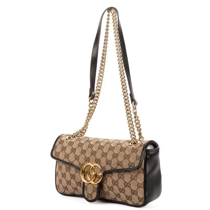 Gucci Marmont Flap Bag Black Beige GG Canvas — view 2