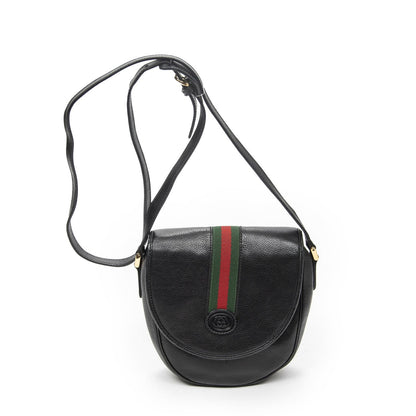 Gucci Vintage Flap Bag Crossbody Black Grain Calfskin Leather