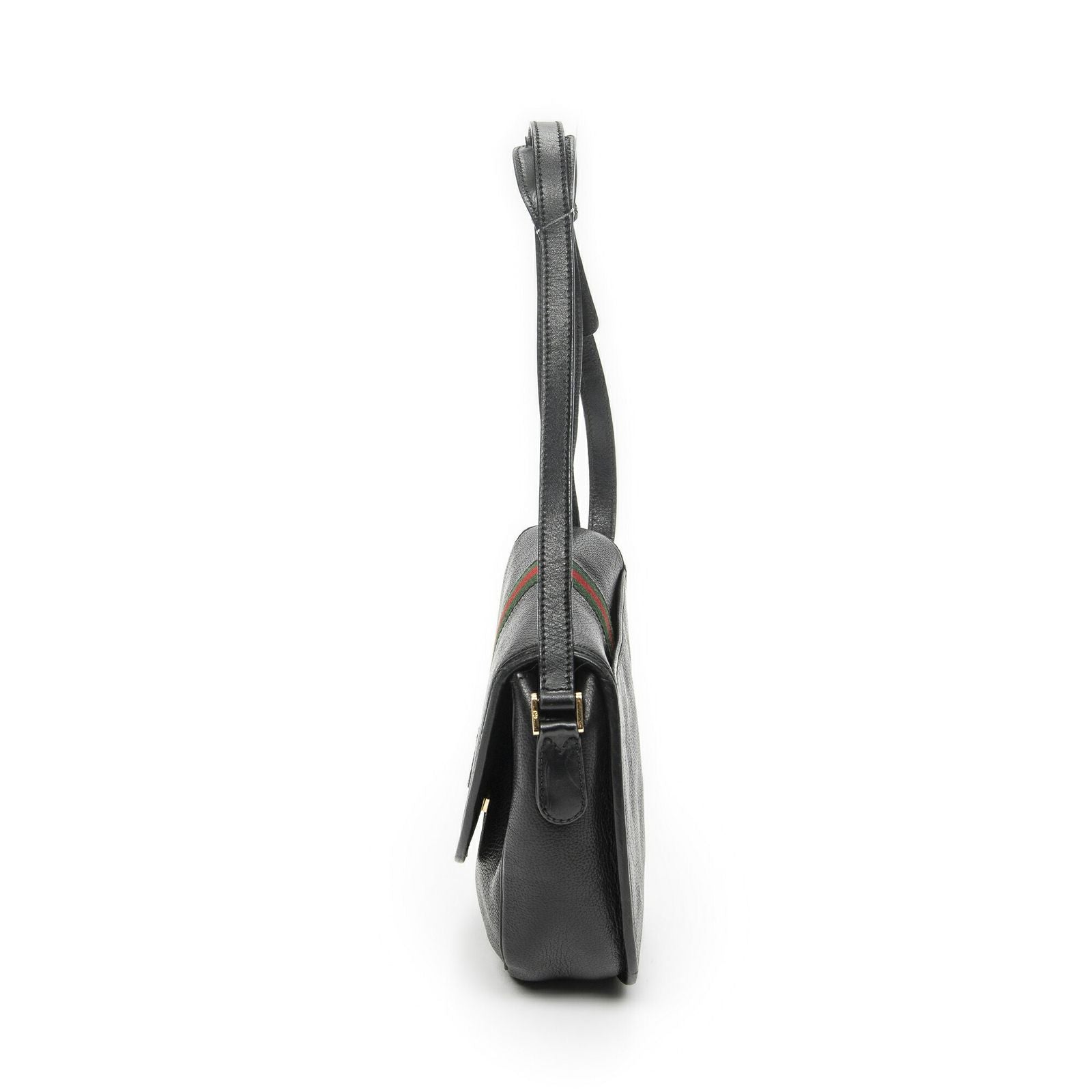 Gucci Vintage Flap Bag Crossbody Black Grain Calfskin Leather — view 3
