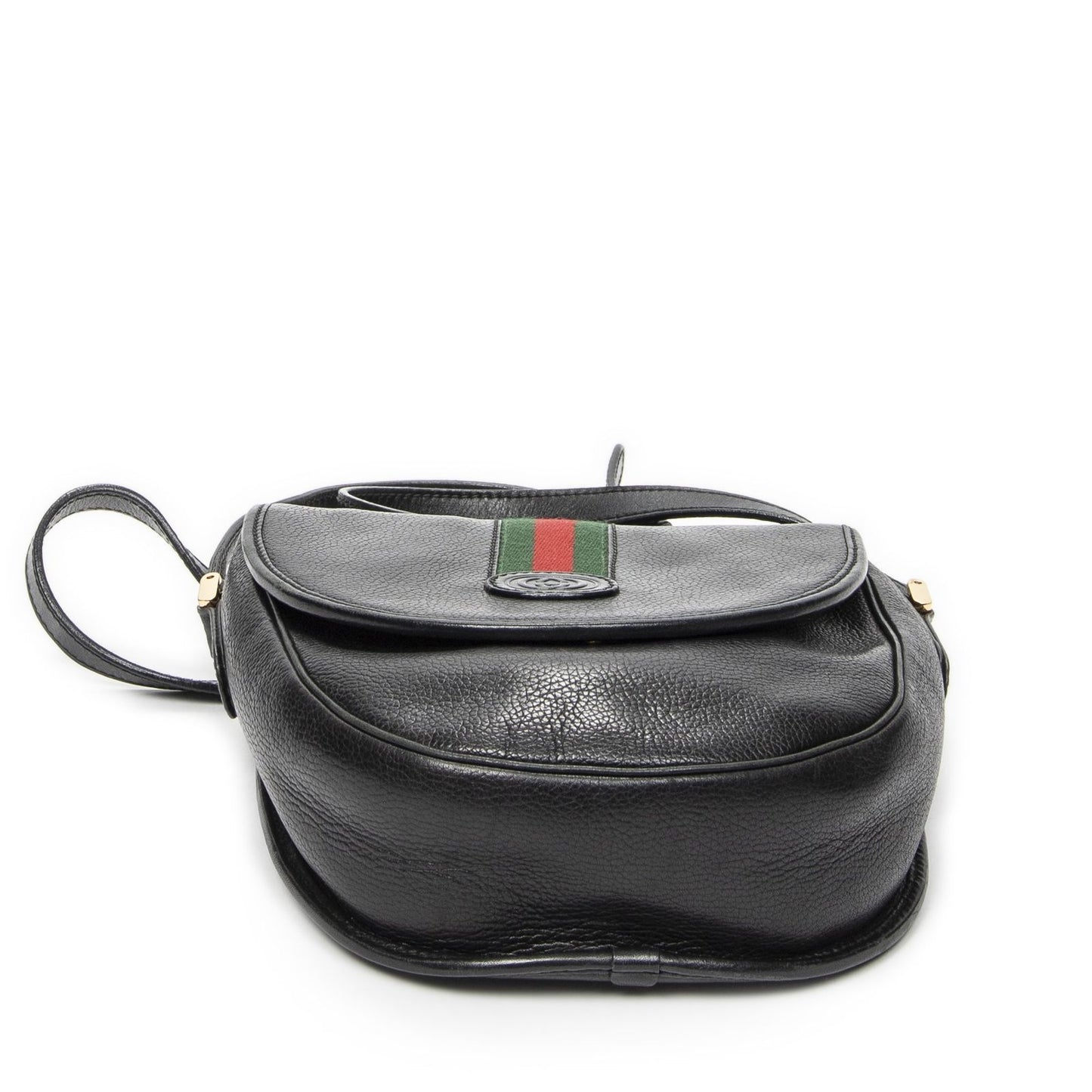 Gucci Vintage Flap Bag Crossbody Black Grain Calfskin Leather — view 6