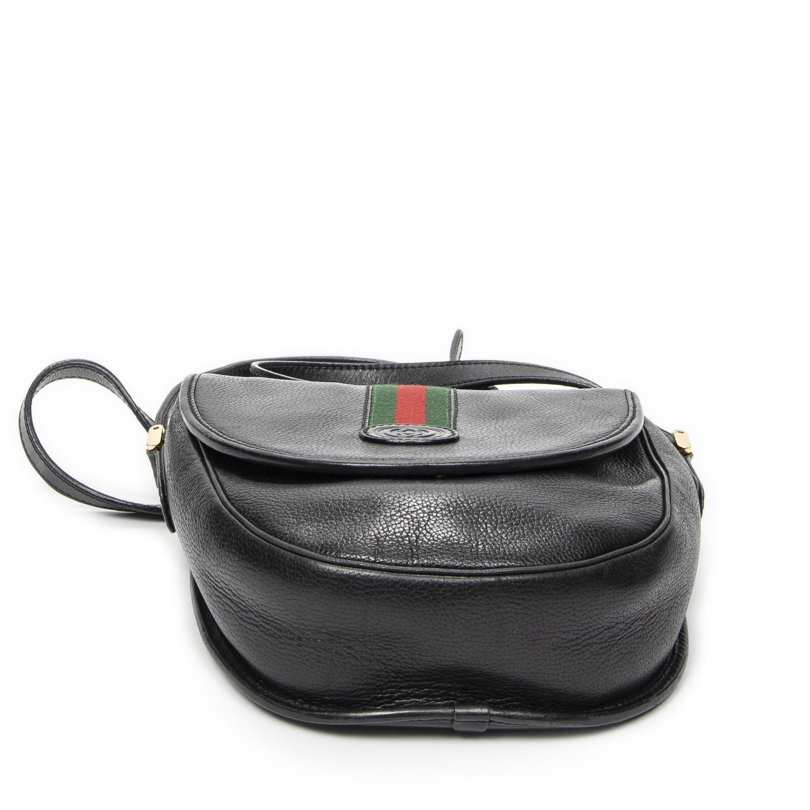 Gucci Vintage Flap Bag Crossbody Black Grain Calfskin Leather — view 6