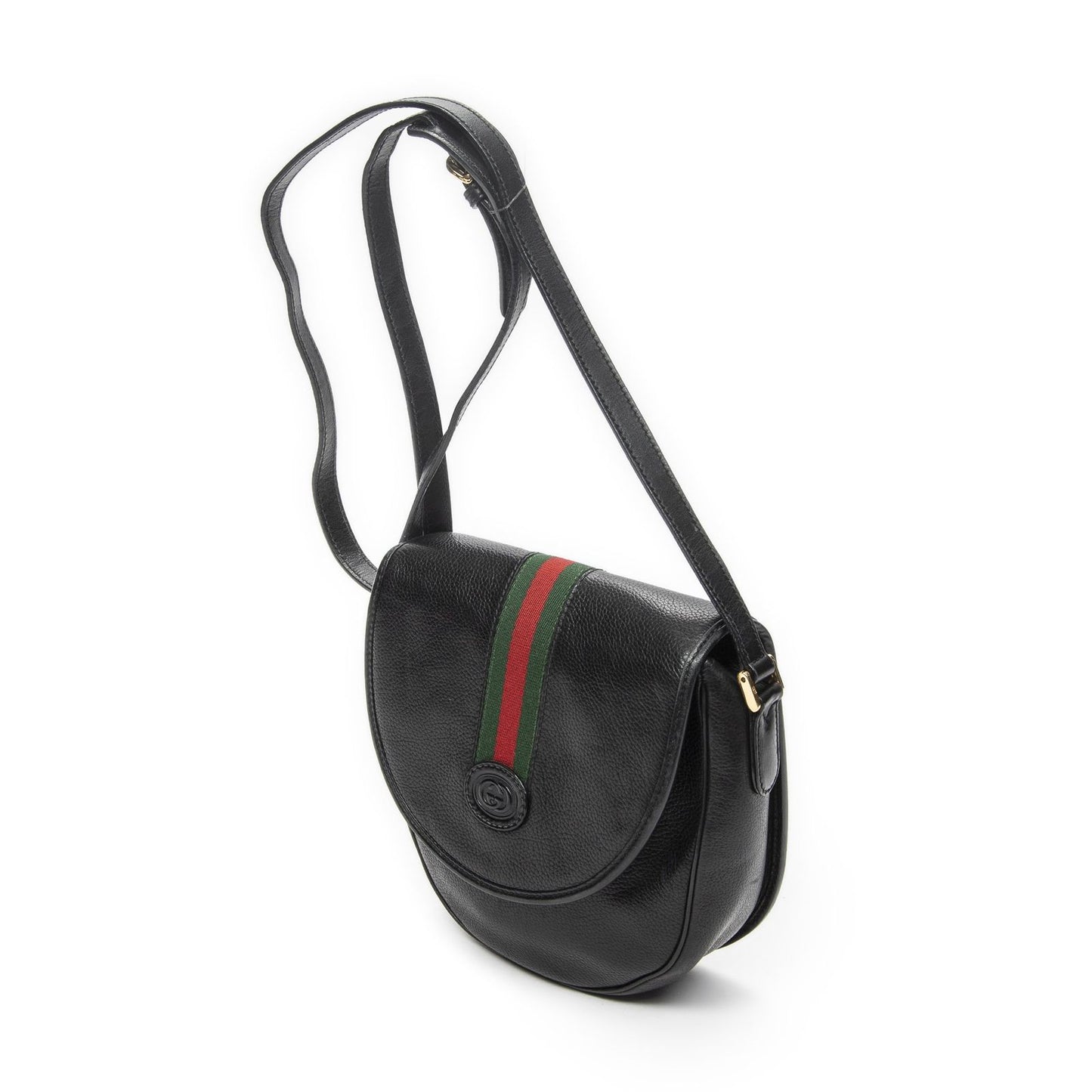 Gucci Vintage Flap Bag Crossbody Black Grain Calfskin Leather — view 2