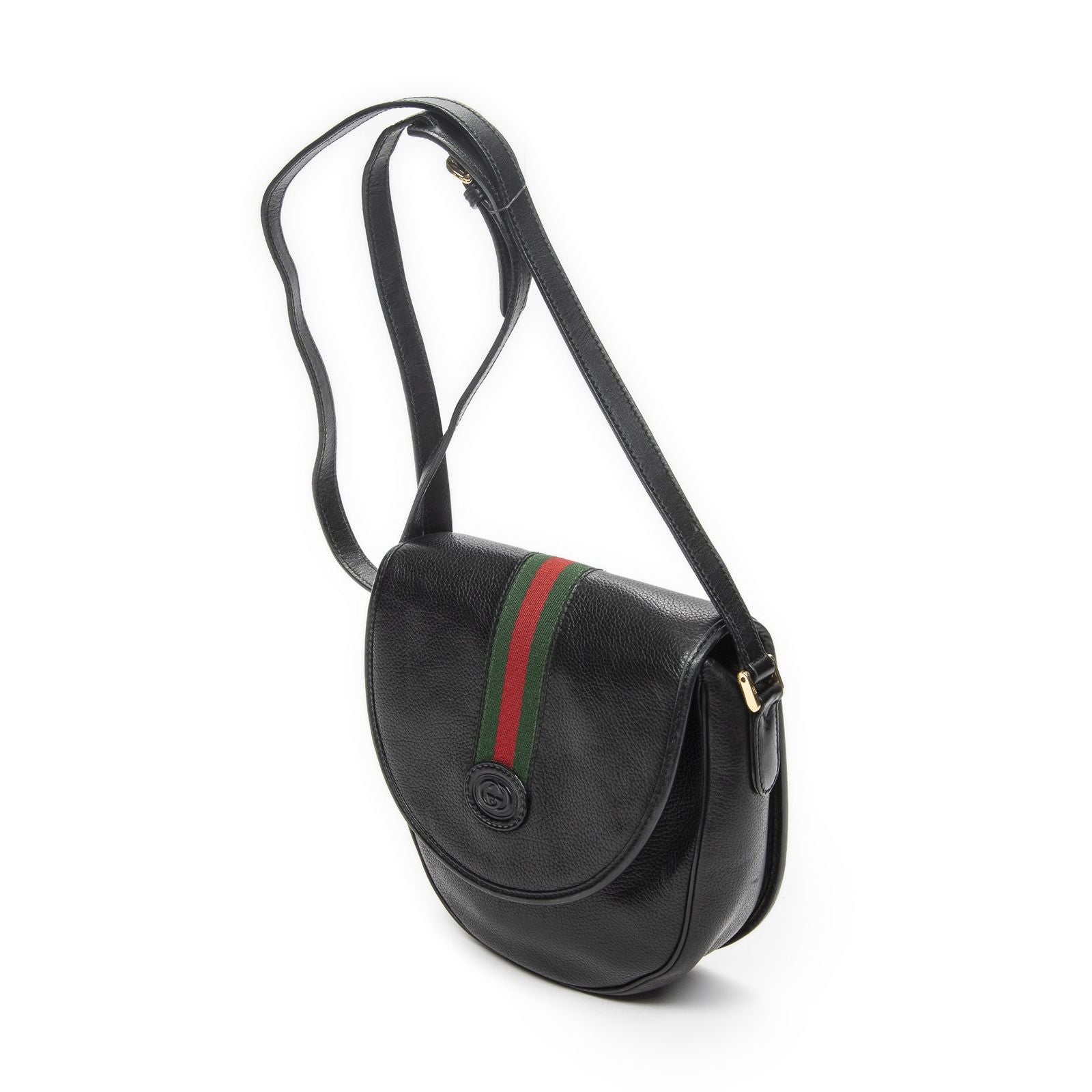 Gucci Vintage Flap Bag Crossbody Black Grain Calfskin Leather — view 2