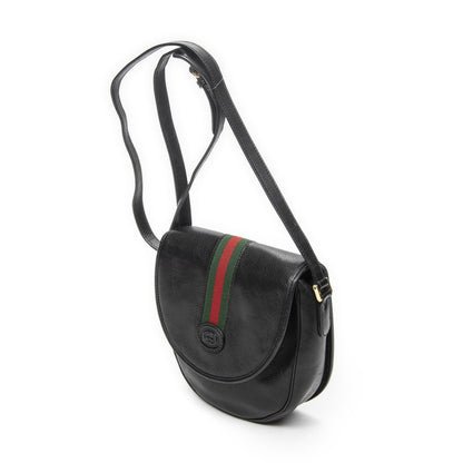 Gucci Vintage Flap Bag Crossbody Black Grain Calfskin Leather — view 2