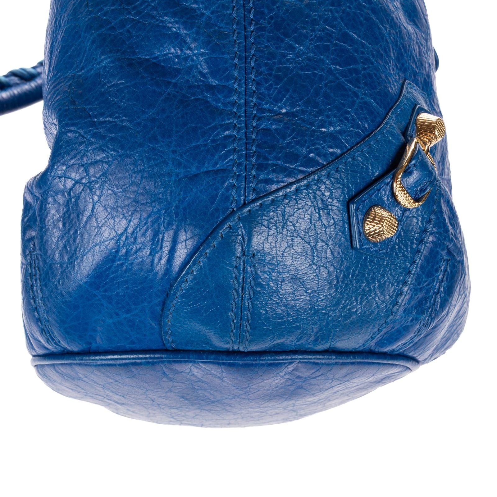 Balenciaga Pom Blue Distressed Calfskin Leather Shoulder Bag — view 8