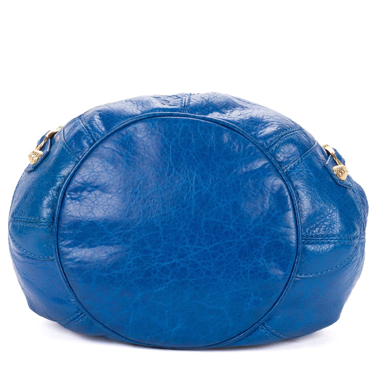 Balenciaga Pom Blue Distressed Calfskin Leather Shoulder Bag — view 6