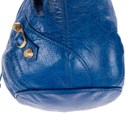 Balenciaga Pom Blue Distressed Calfskin Leather Shoulder Bag — view 7