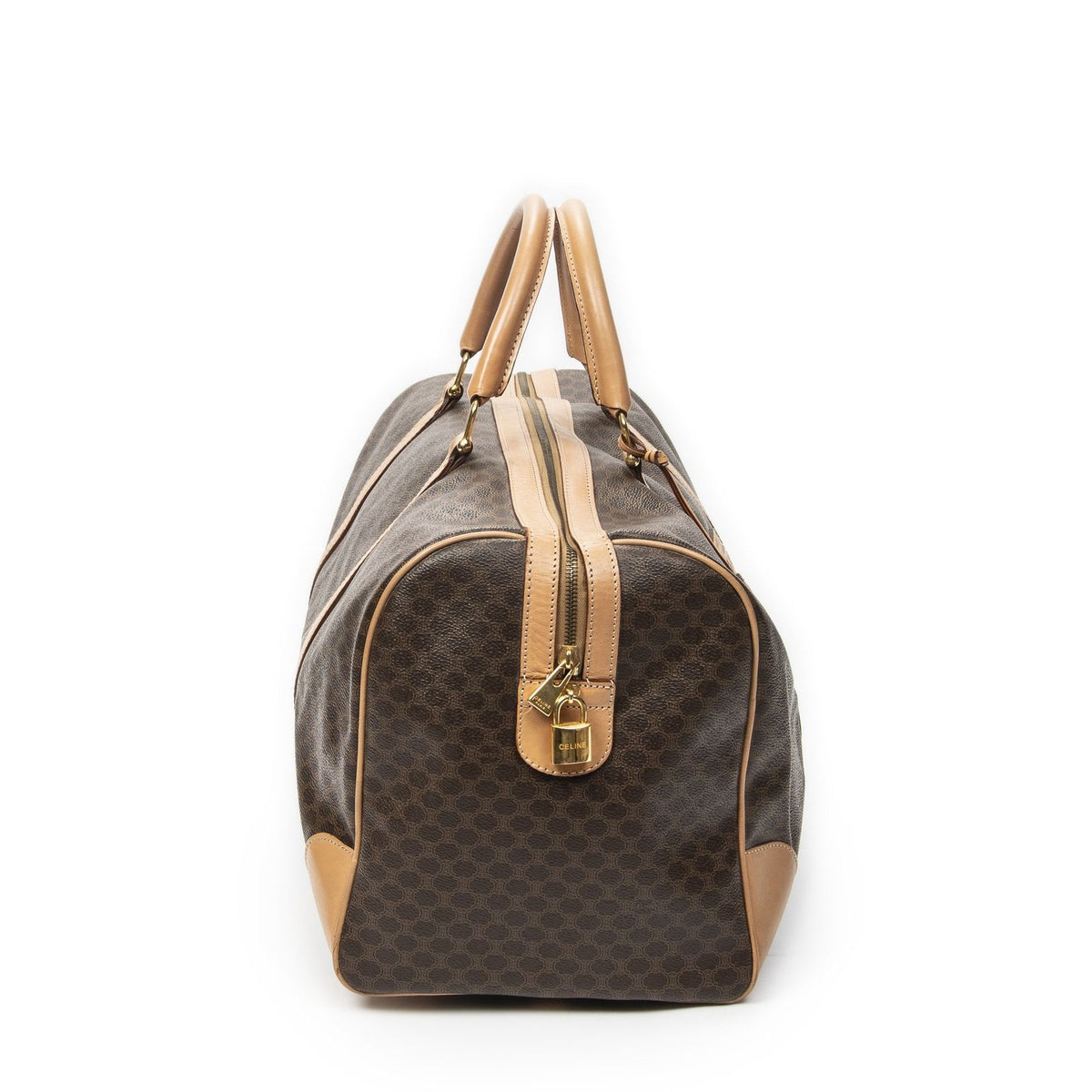 Celine Vintage Large Travel Boston Brown Beige Macadam Canvas Handbag — view 4