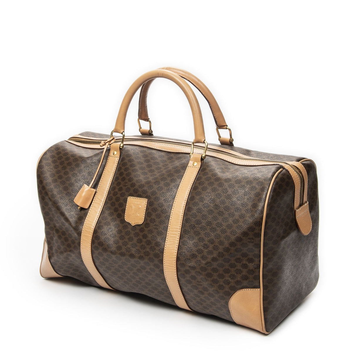 Celine Vintage Large Travel Boston Brown Beige Macadam Canvas Handbag — view 2