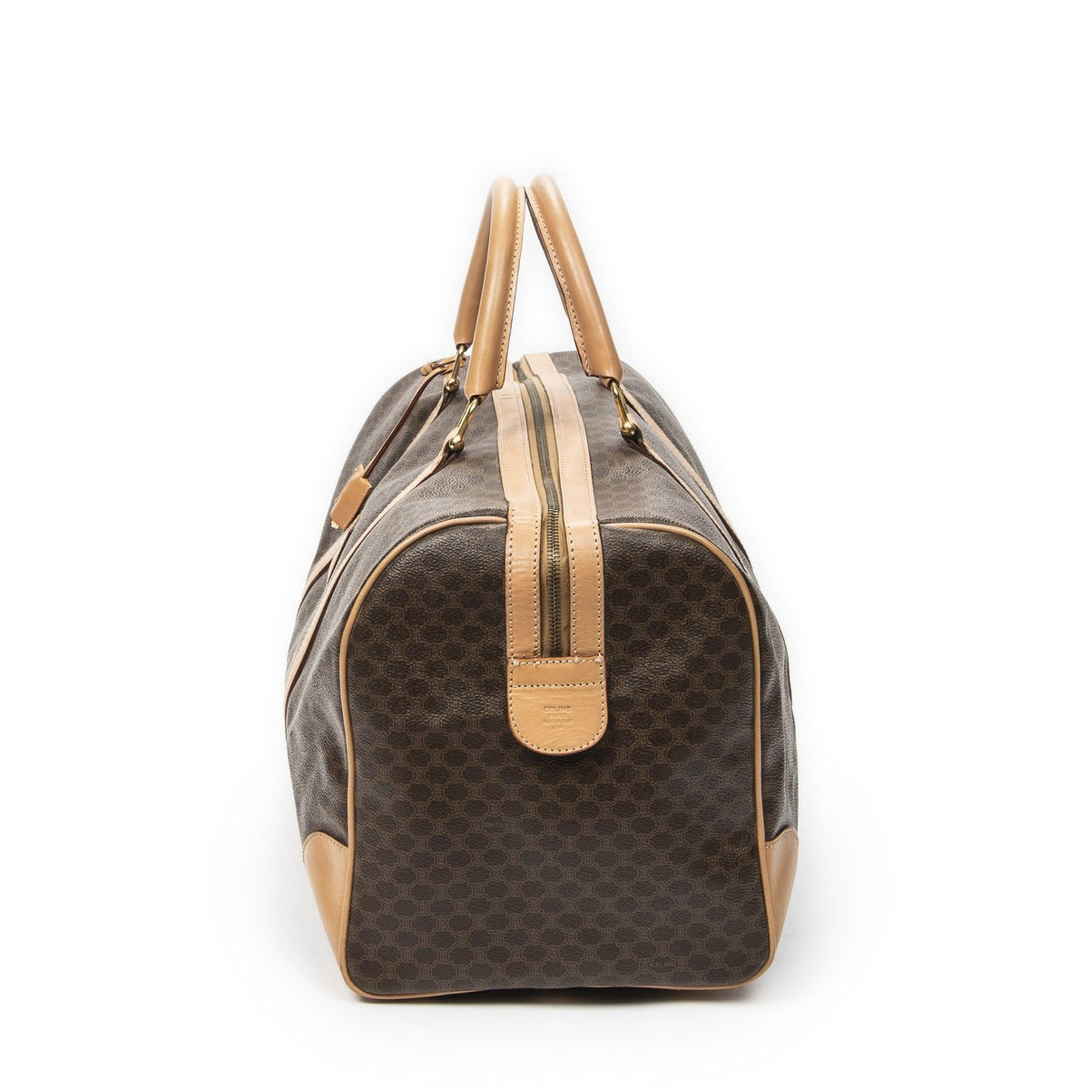 Celine Vintage Large Travel Boston Brown Beige Macadam Canvas Handbag — view 3