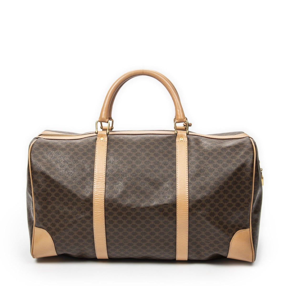 Celine Vintage Large Travel Boston Brown Beige Macadam Canvas Handbag — view 5