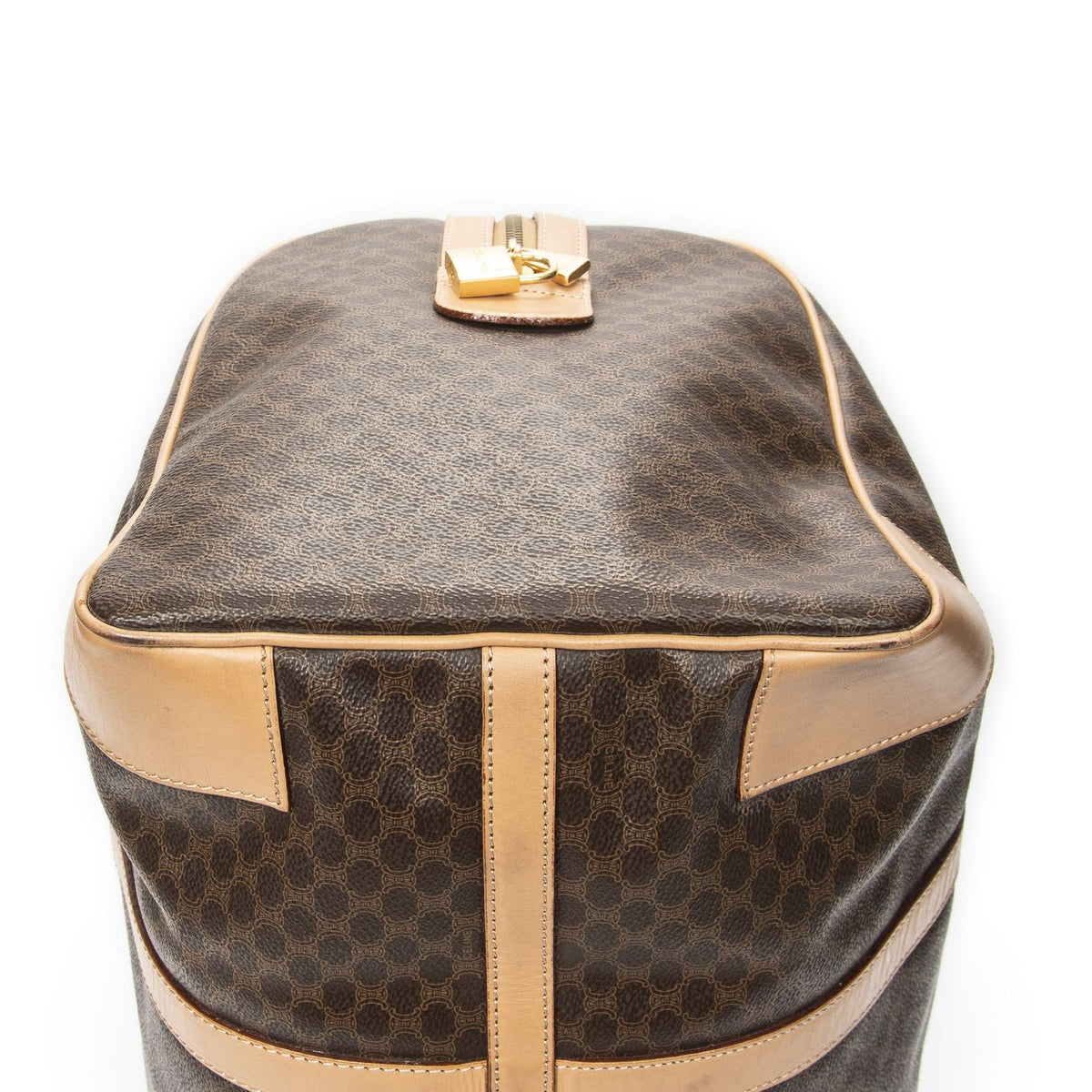 Celine Vintage Large Travel Boston Brown Beige Macadam Canvas Handbag — view 7