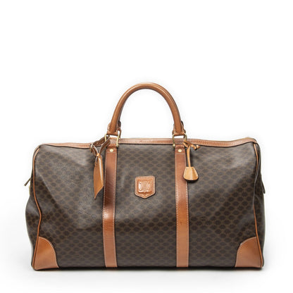 Celine Vintage Large Travel Boston Brown Macadam Canvas Handbag
