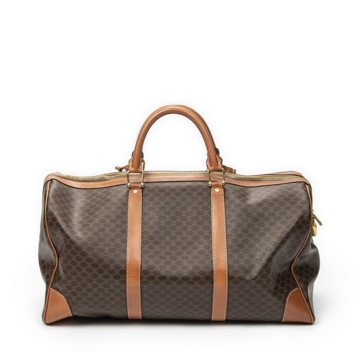 Celine Vintage Large Travel Boston Brown Macadam Canvas Handbag — view 5
