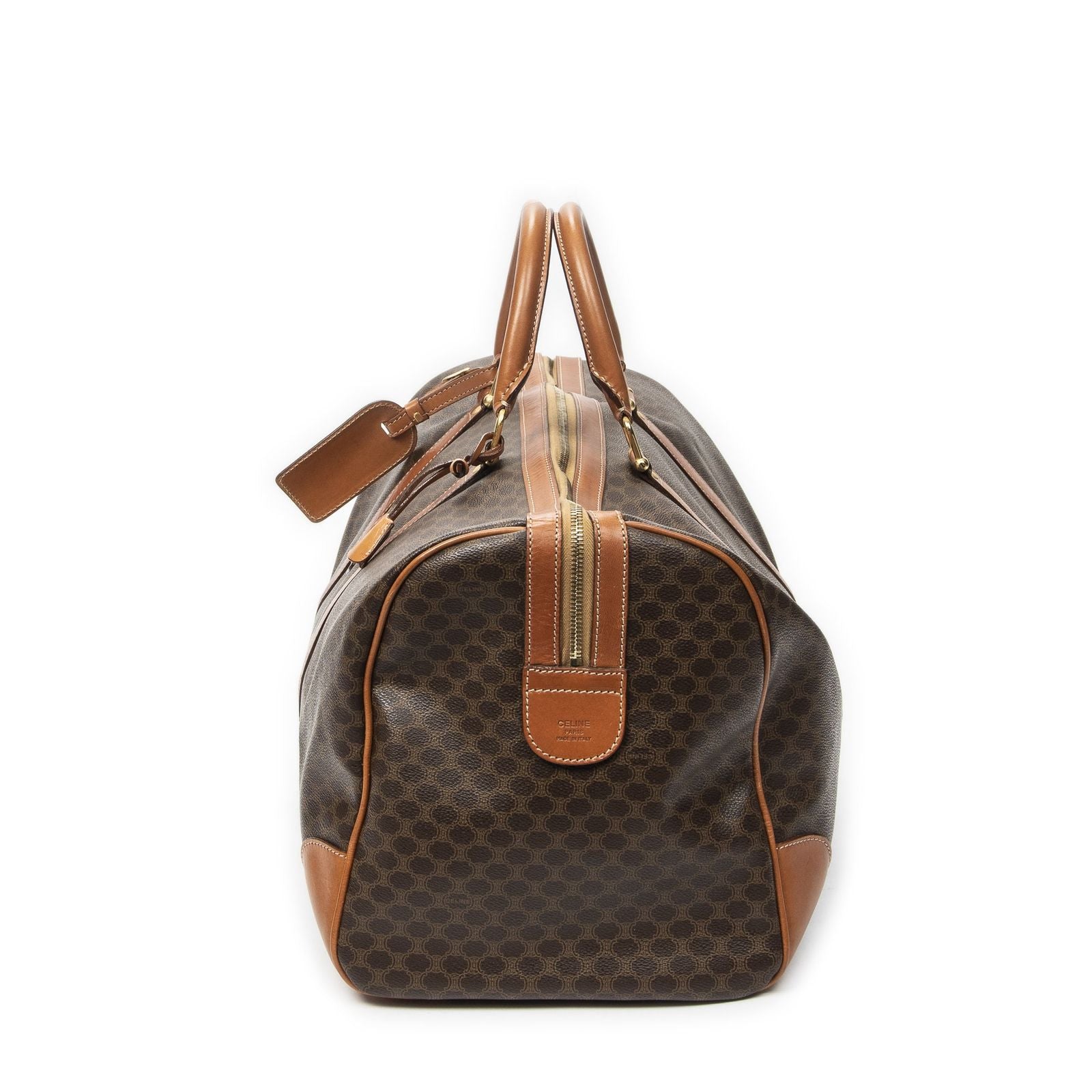 Celine Vintage Large Travel Boston Brown Macadam Canvas Handbag — view 3