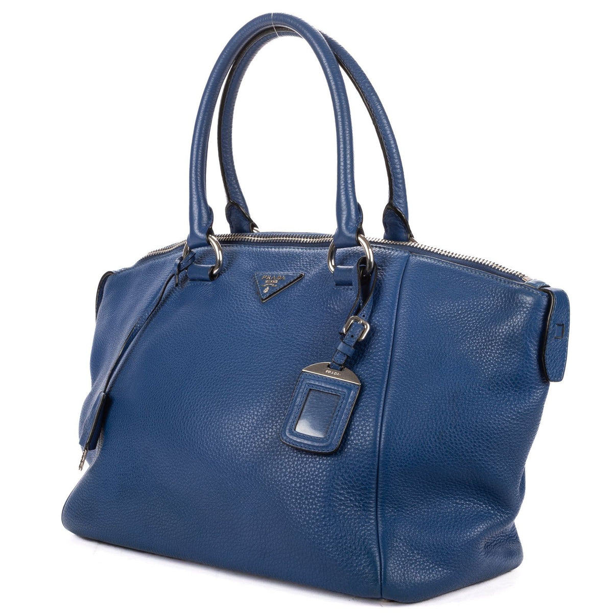 Prada Twin Pocket Double Handle Tote Bag Blue Vitello Dyno — view 2