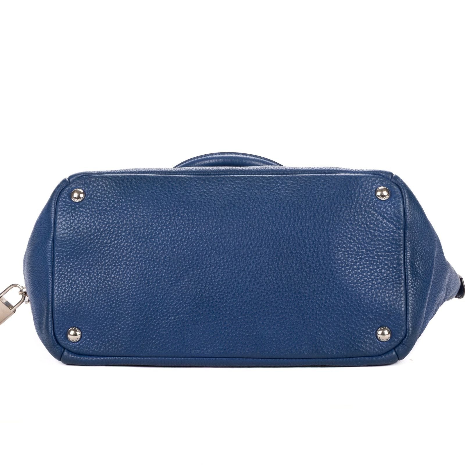 Prada Twin Pocket Double Handle Tote Bag Blue Vitello Dyno — view 6