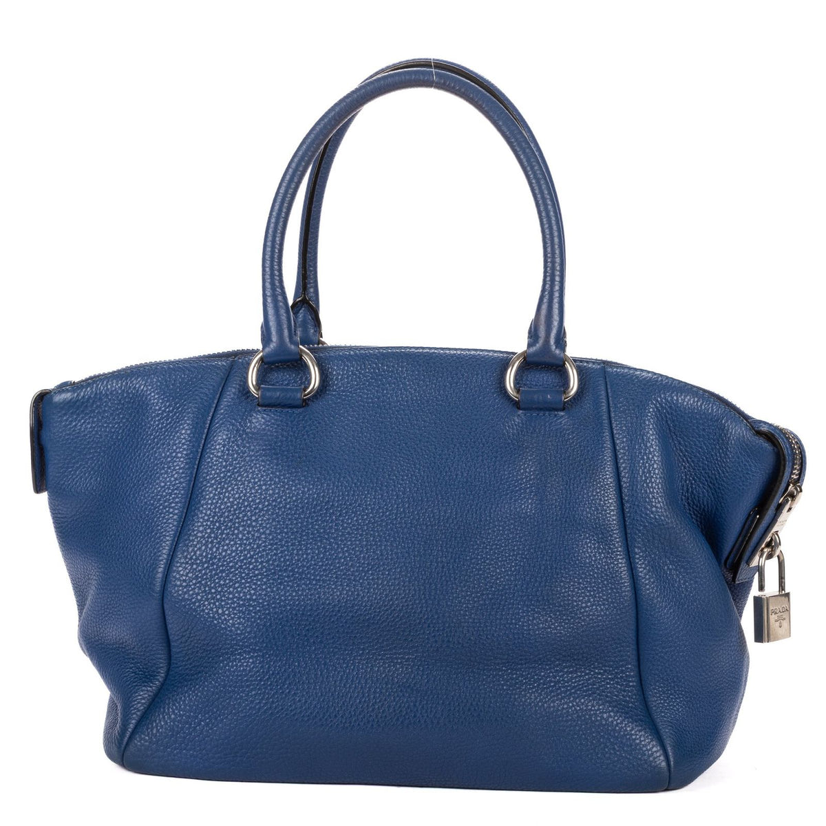 Prada Twin Pocket Double Handle Tote Bag Blue Vitello Dyno — view 5