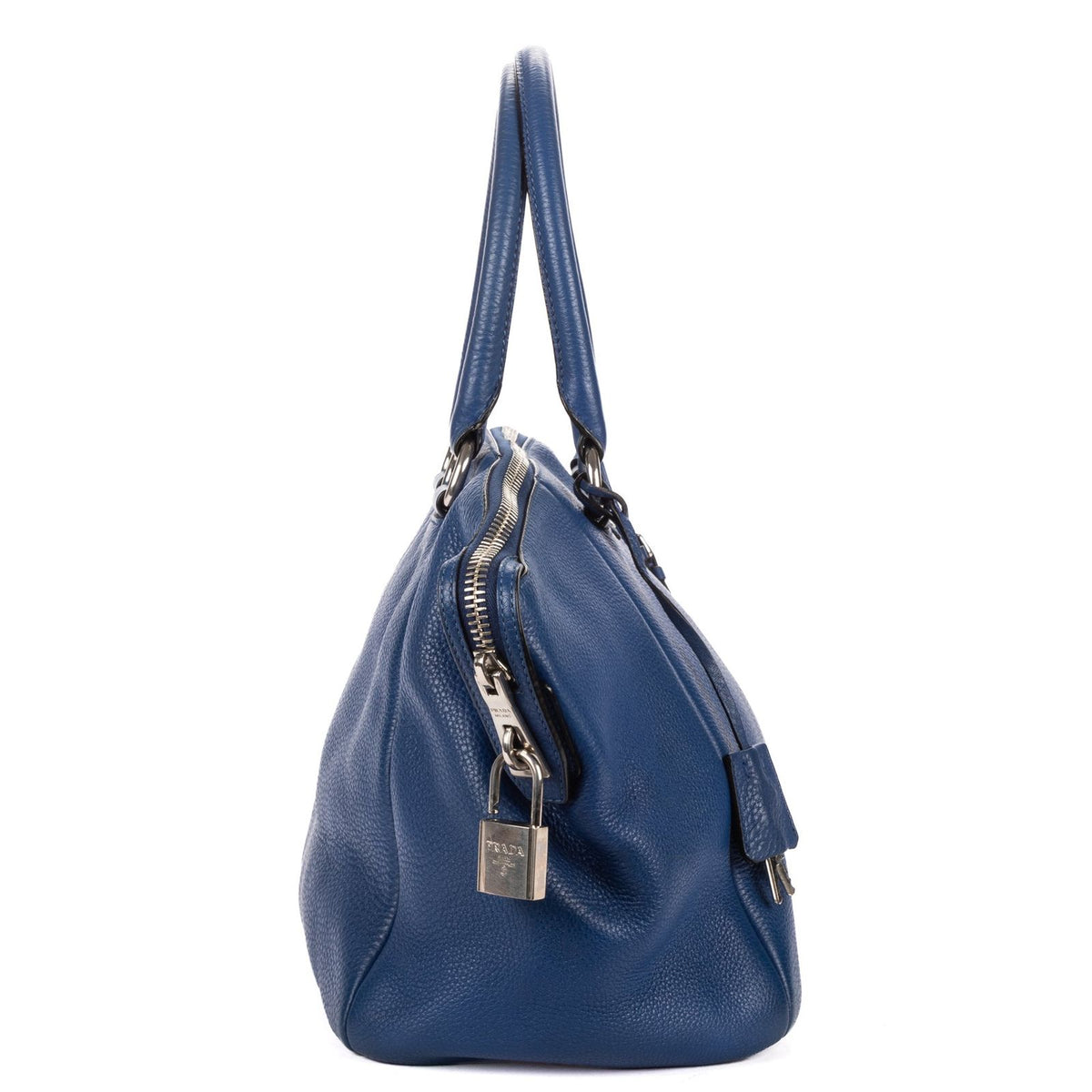 Prada Twin Pocket Double Handle Tote Bag Blue Vitello Dyno — view 4