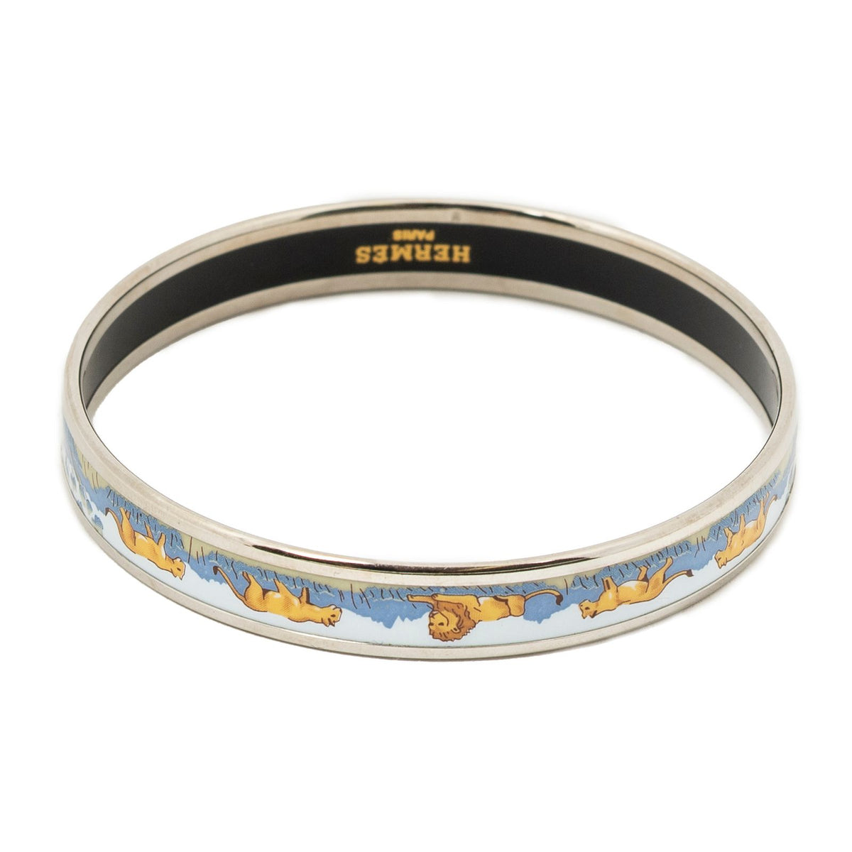 Hermes Enamel Bangle Light Blue Silver Plated Bracelet — view 3