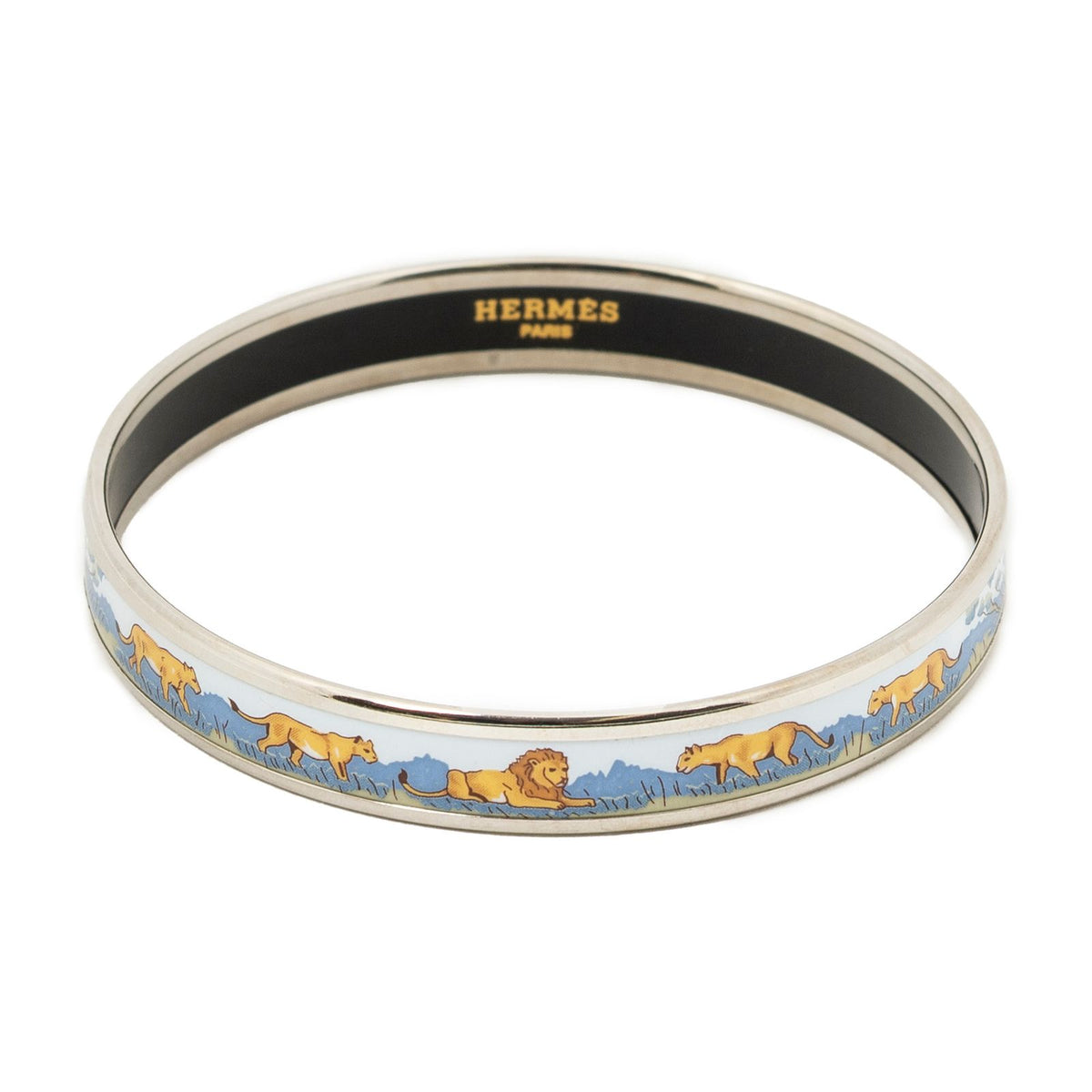 Hermes Enamel Bangle Light Blue Silver Plated Bracelet — view 2