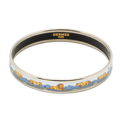 Hermes Enamel Bangle Light Blue Silver Plated Bracelet — view 2