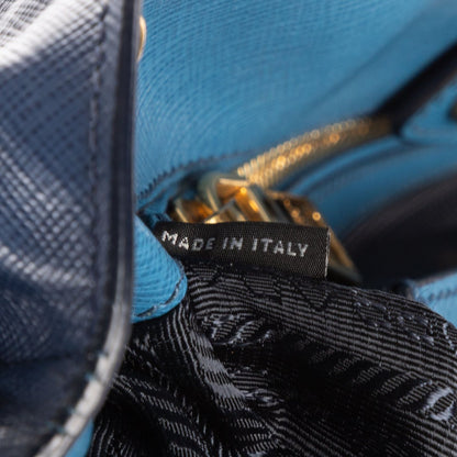 Prada Small Bicolor Galleria Open Tote Bag Blue Navy Saffiano Luxe Leather — view 8