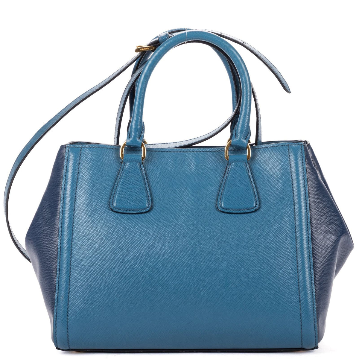 Prada Small Bicolor Galleria Open Tote Bag Blue Navy Saffiano Luxe Leather — view 4