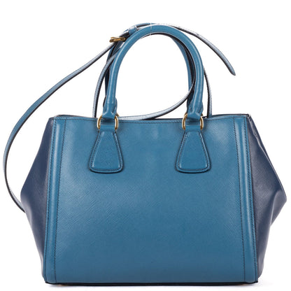 Prada Small Bicolor Galleria Open Tote Bag Blue Navy Saffiano Luxe Leather — view 4