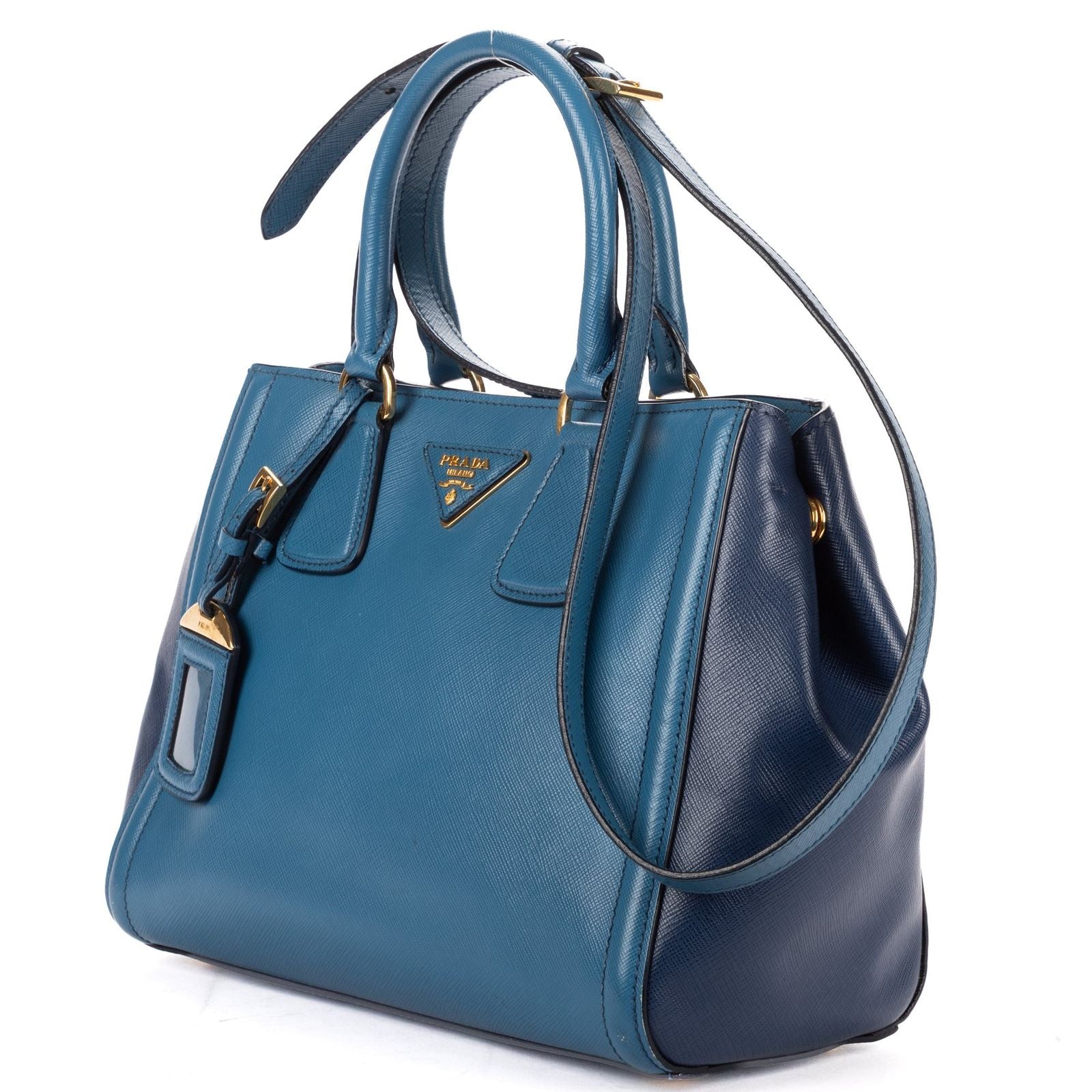 Prada Small Bicolor Galleria Open Tote Bag Blue Navy Saffiano Luxe Leather — view 2