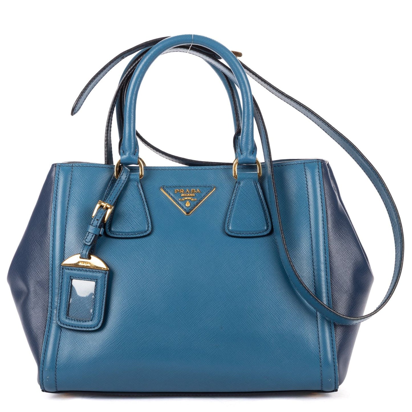 Prada Small Bicolor Galleria Open Tote Bag Blue Navy Saffiano Luxe Leather