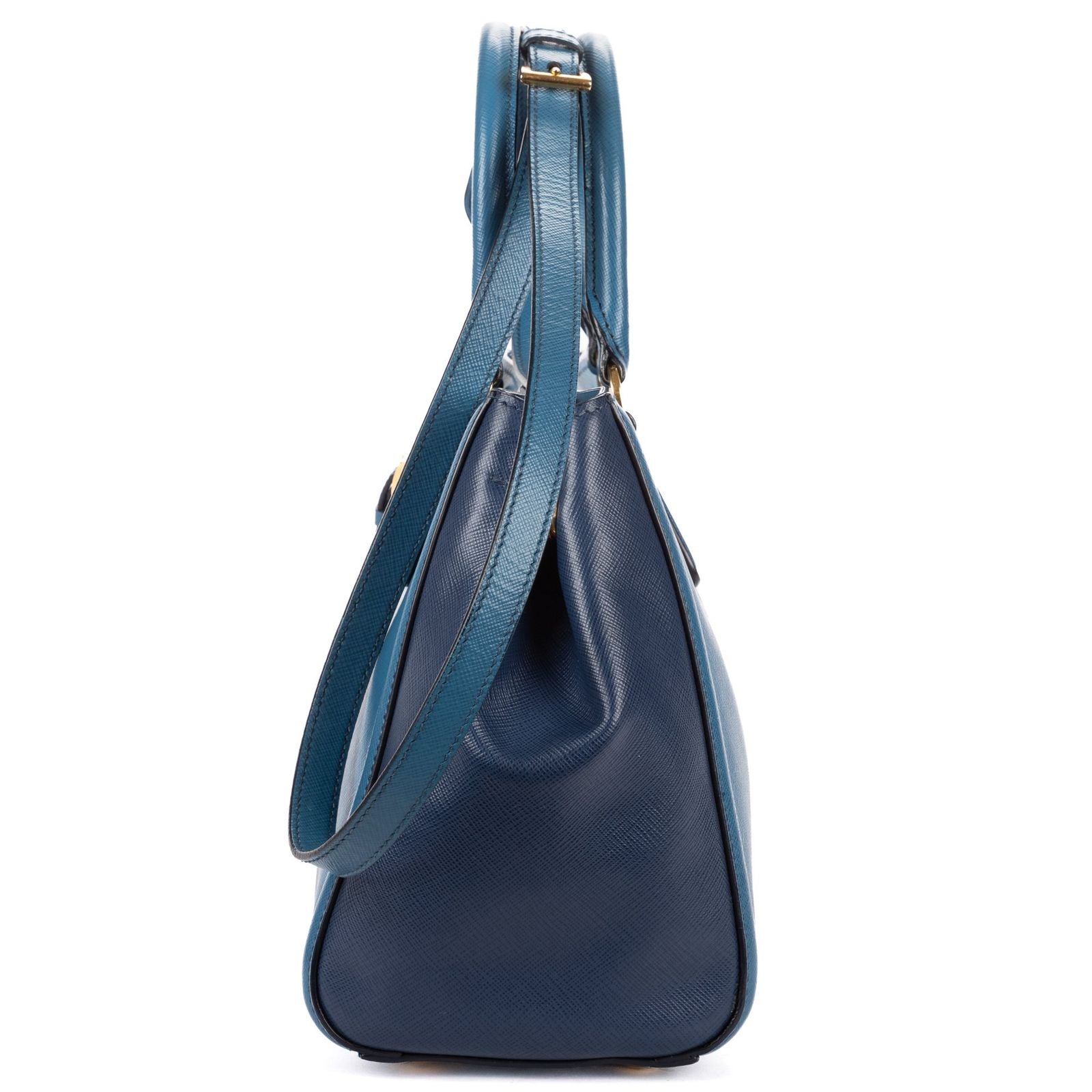 Prada Small Bicolor Galleria Open Tote Bag Blue Navy Saffiano Luxe Leather — view 3