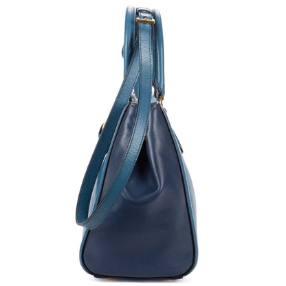 Prada Small Bicolor Galleria Open Tote Bag Blue Navy Saffiano Luxe Leather — view 3