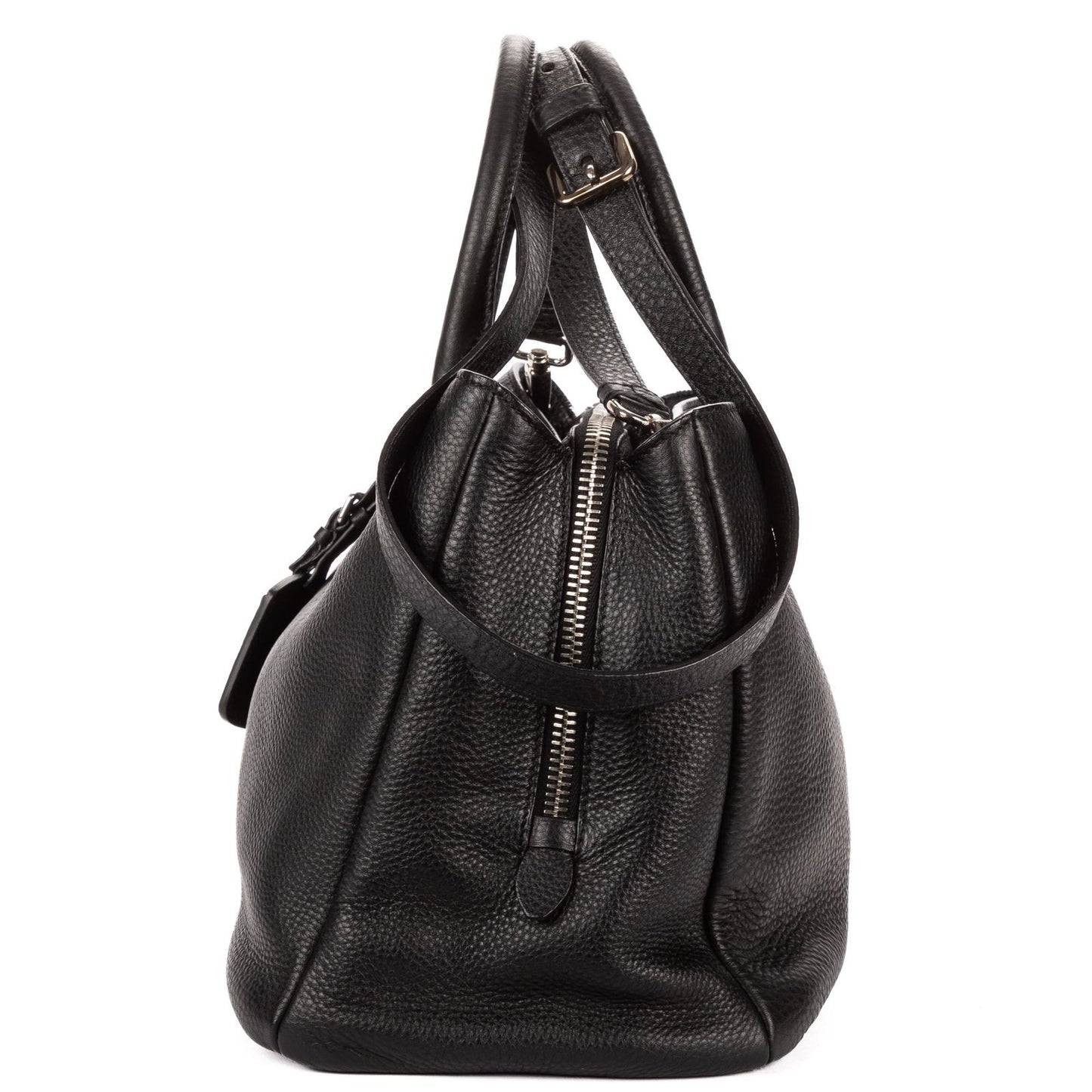Prada Zip Around Tote Bag Black Vitello Daino — view 3