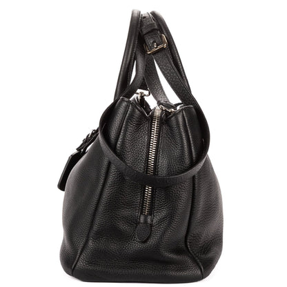 Prada Zip Around Tote Bag Black Vitello Daino — view 3