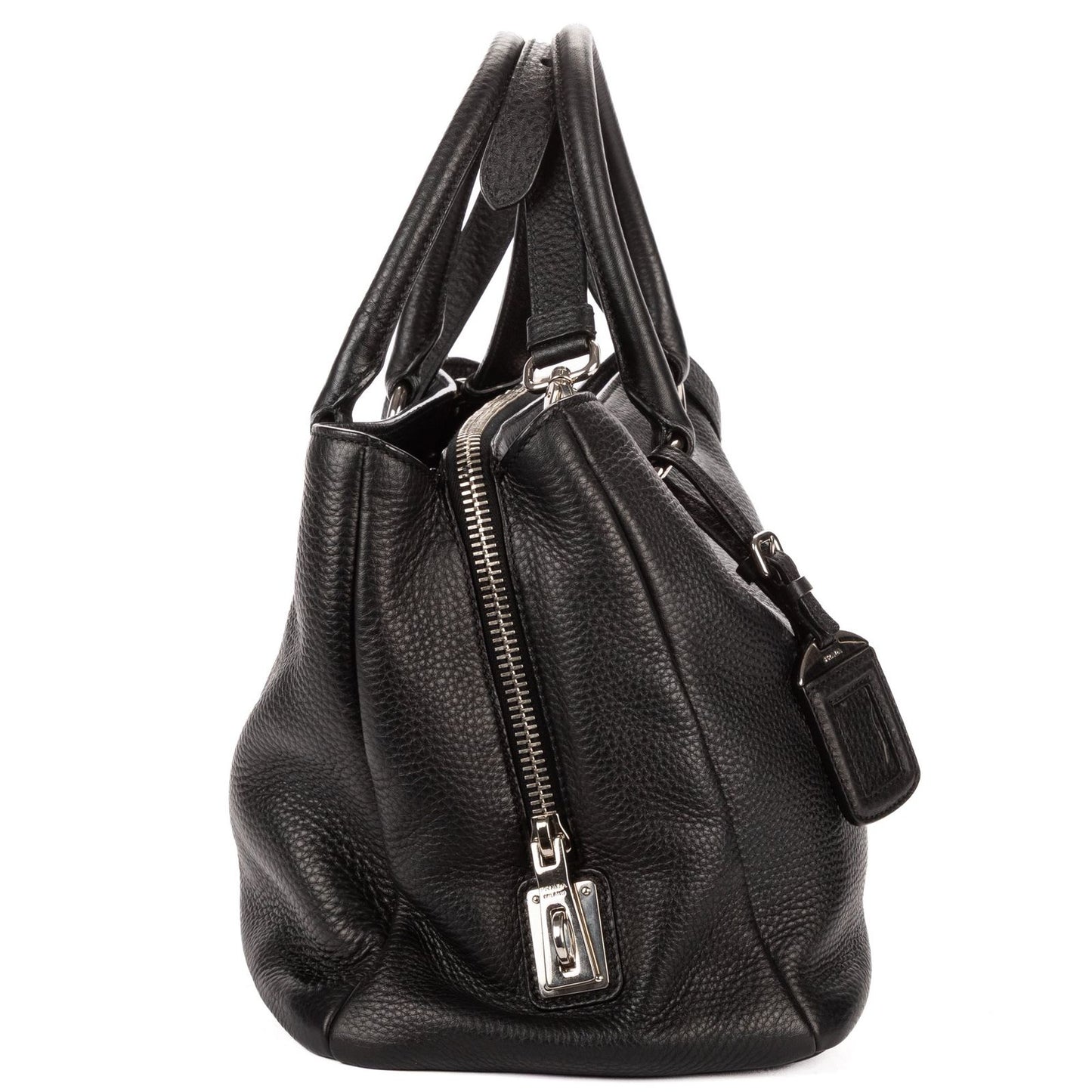 Prada Zip Around Tote Bag Black Vitello Daino — view 4
