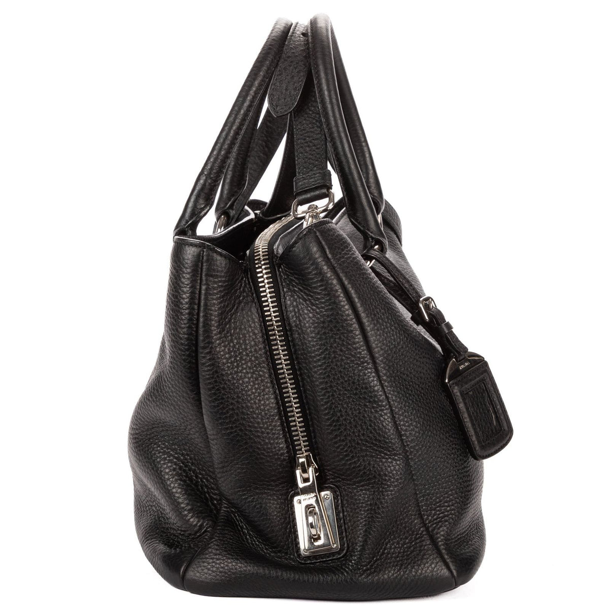 Prada Zip Around Tote Bag Black Vitello Daino — view 4