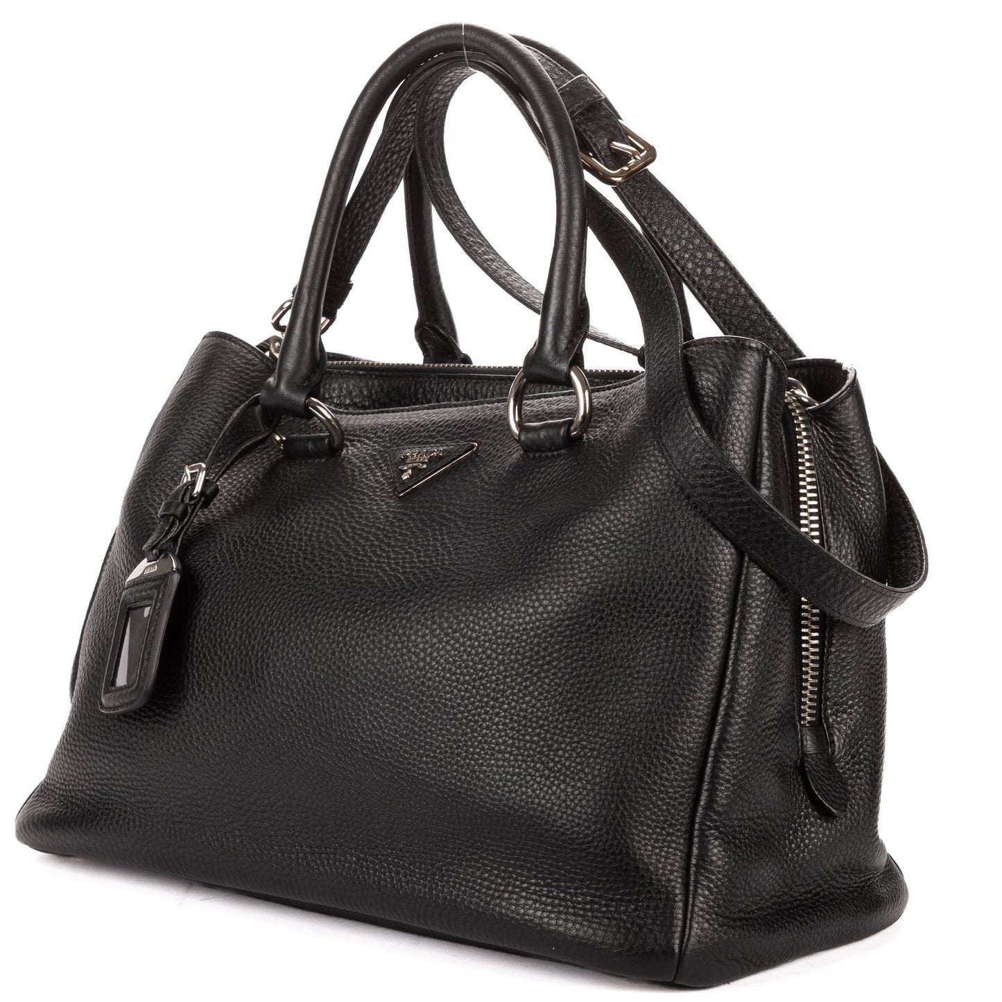 Prada Zip Around Tote Bag Black Vitello Daino — view 2