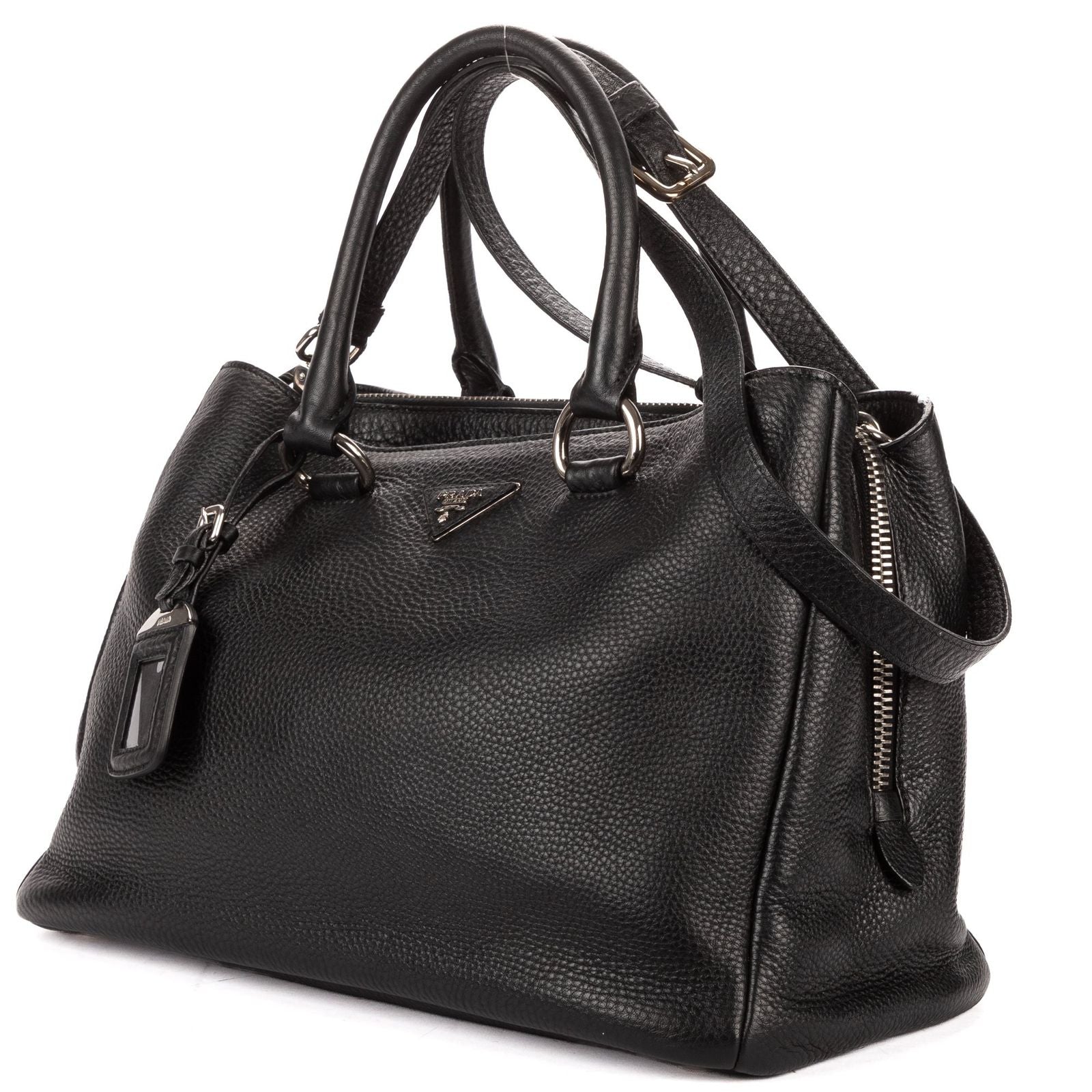 Prada Zip Around Tote Bag Black Vitello Daino — view 2