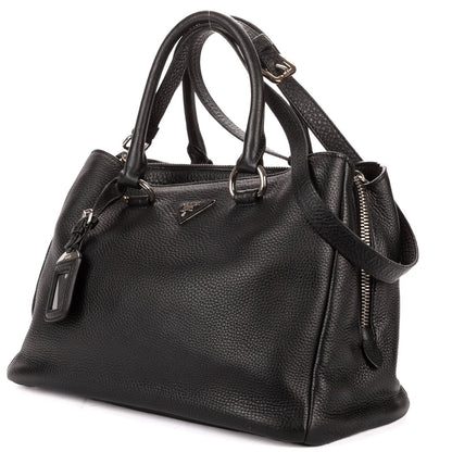 Prada Zip Around Tote Bag Black Vitello Daino — view 2