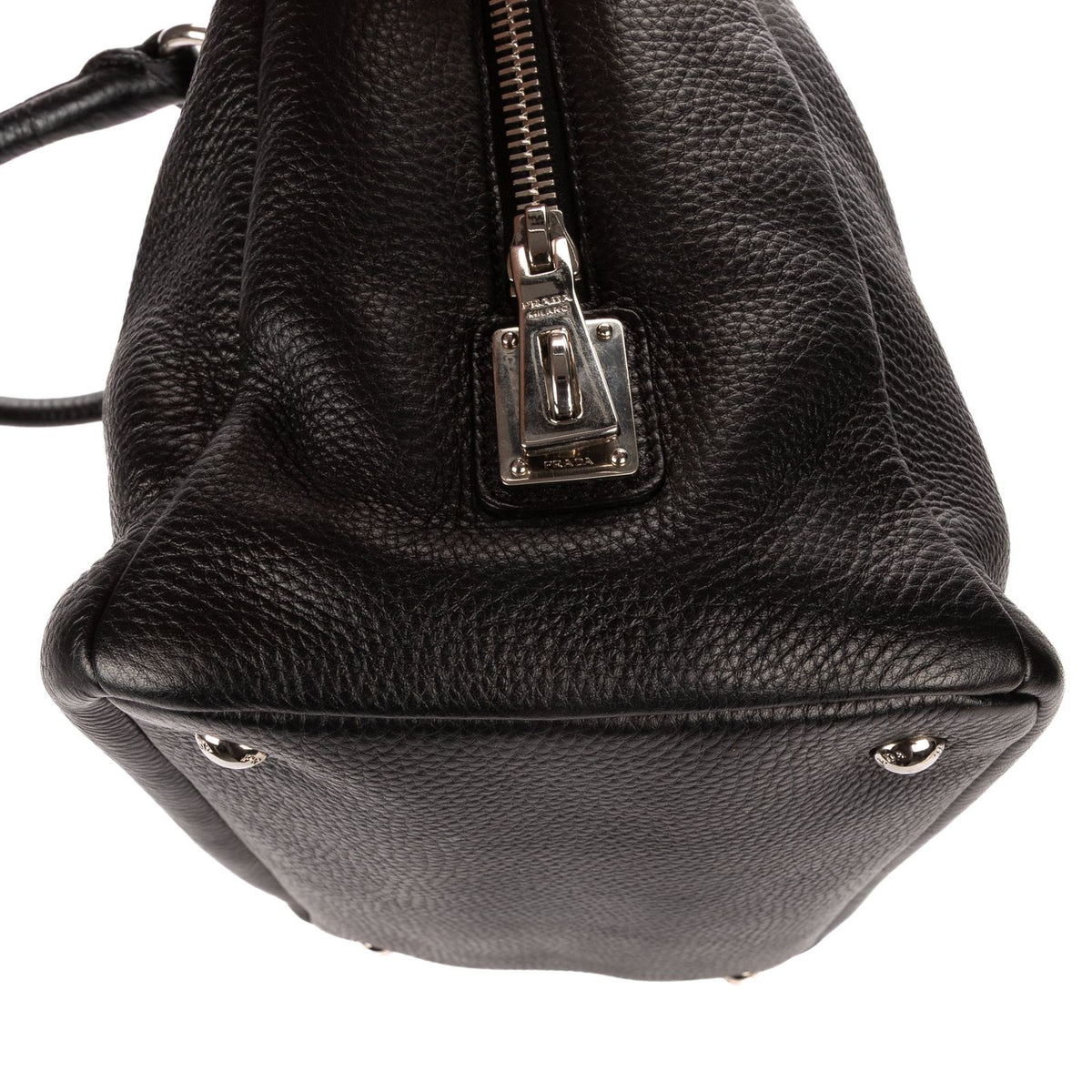 Prada Zip Around Tote Bag Black Vitello Daino — view 8