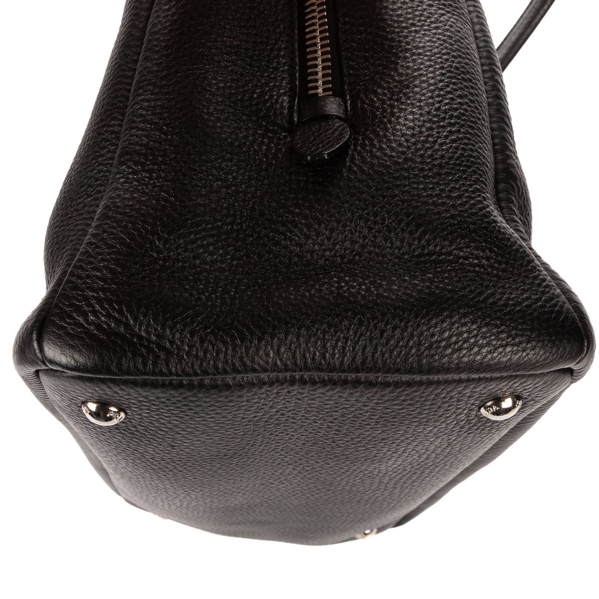 Prada Zip Around Tote Bag Black Vitello Daino — view 7