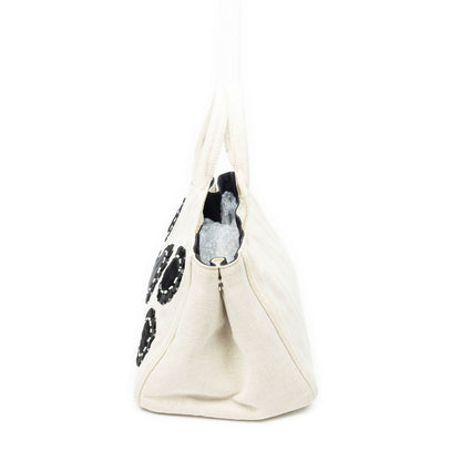 Prada Medium Mistolino Canapa Tote Bag Ivory Black Embellished Canvas — view 3