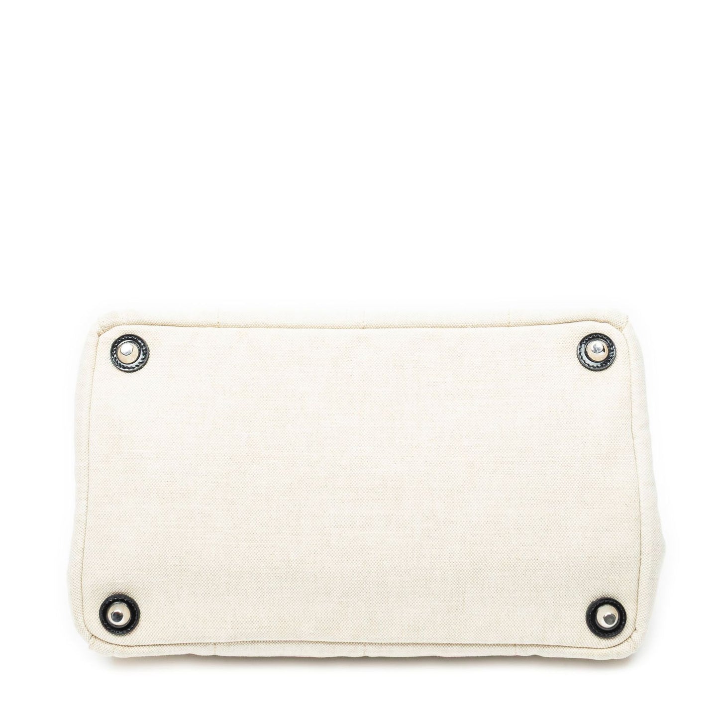 Prada Medium Mistolino Canapa Tote Bag Ivory Black Embellished Canvas — view 6