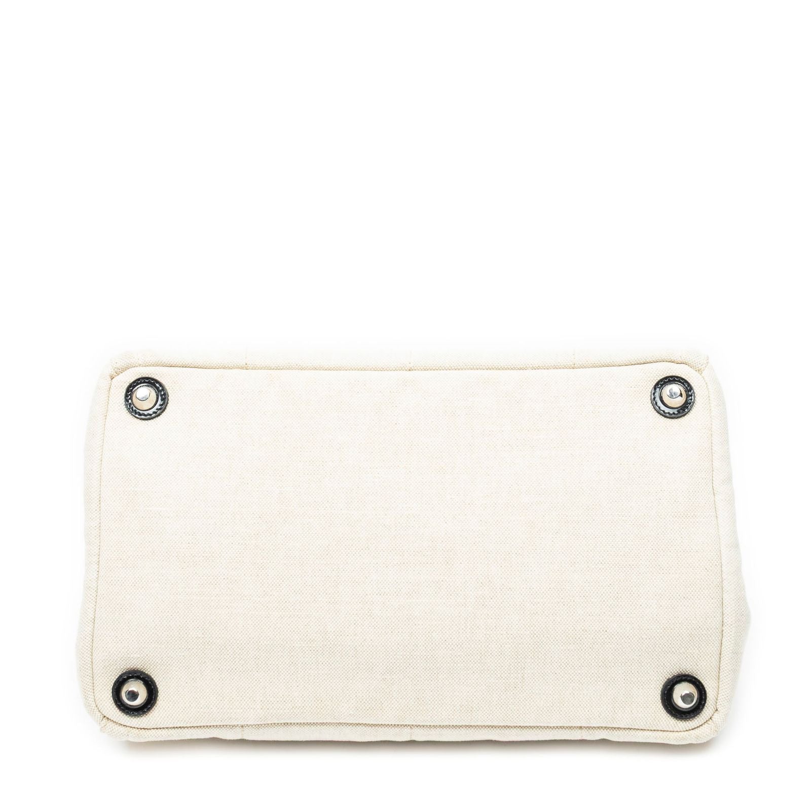 Prada Medium Mistolino Canapa Tote Bag Ivory Black Embellished Canvas — view 6