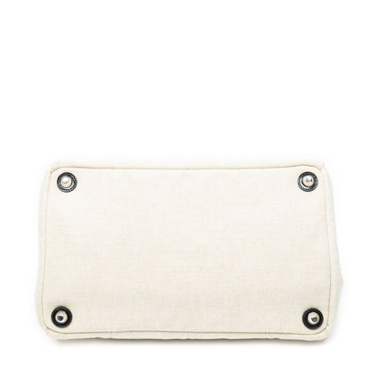 Prada Medium Mistolino Canapa Tote Bag Ivory Black Embellished Canvas — view 6