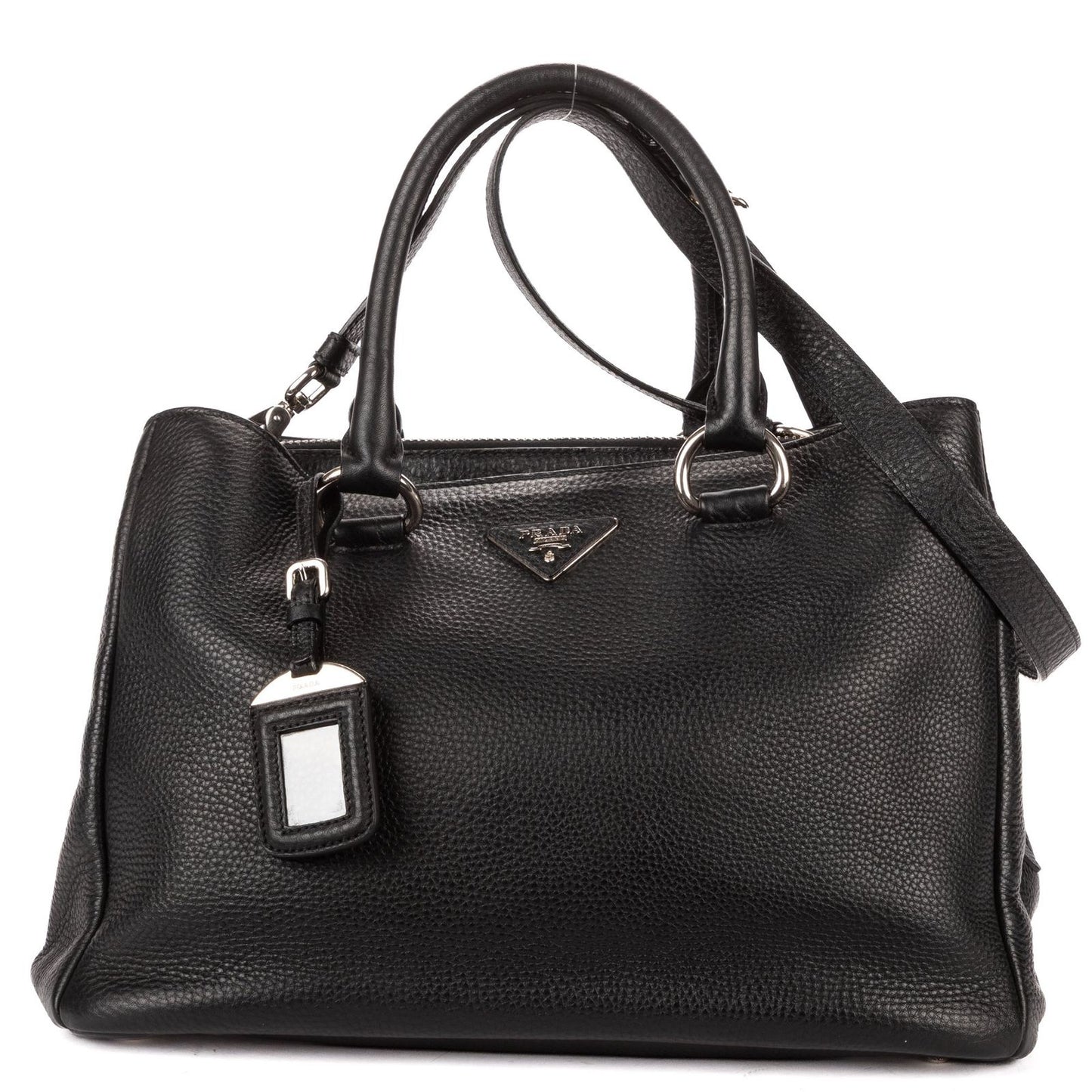 Prada Zip Around Tote Bag Black Vitello Daino