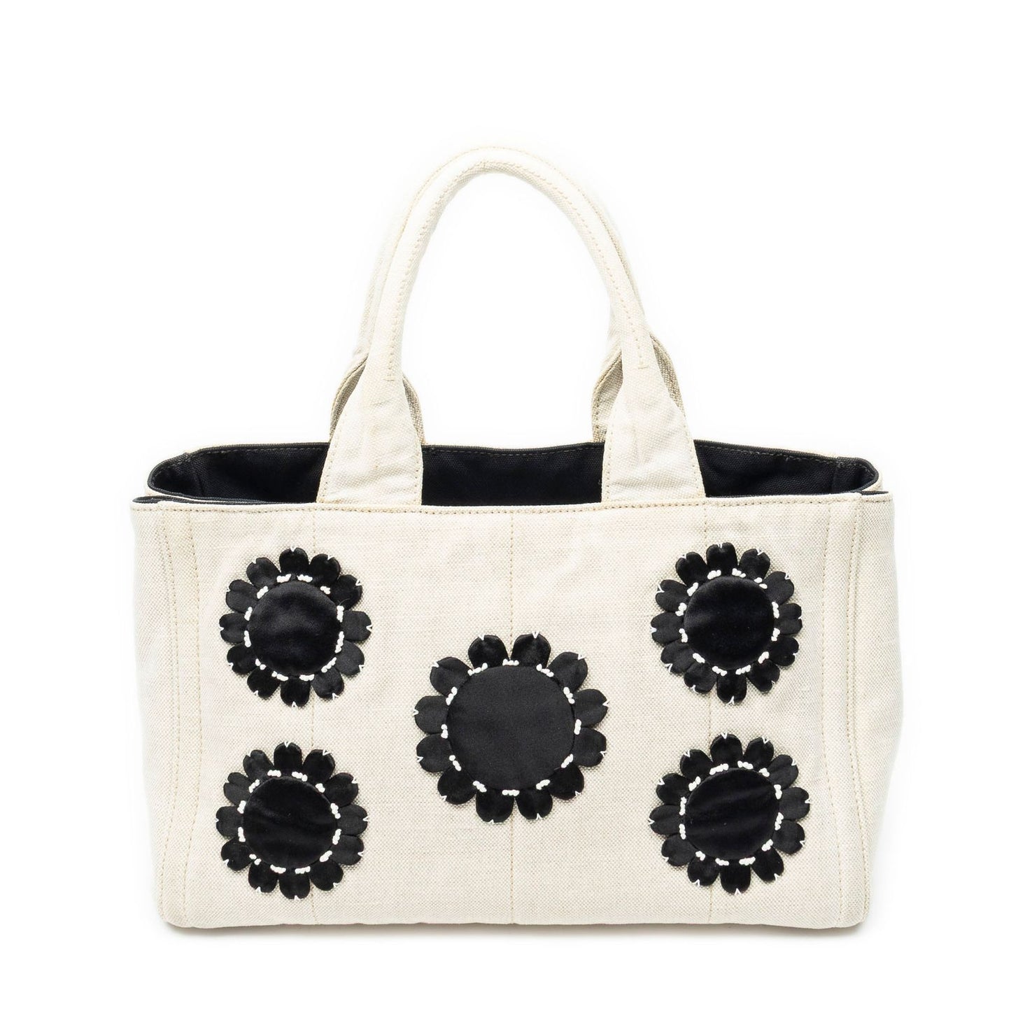 Prada Medium Mistolino Canapa Tote Bag Ivory Black Embellished Canvas