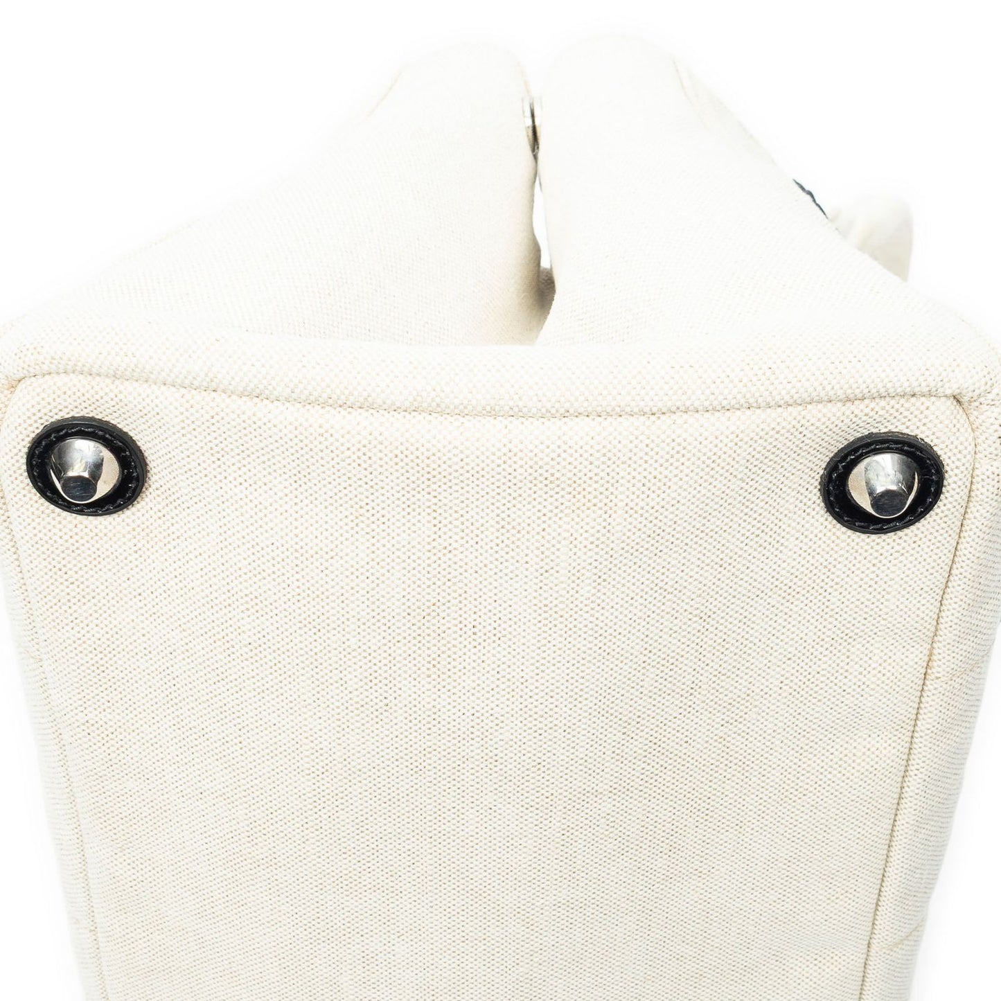 Prada Medium Mistolino Canapa Tote Bag Ivory Black Embellished Canvas — view 8